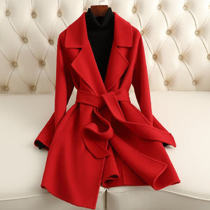Women’s Wool Belted Coat – 2025 Autumn Handmade Mid - Length Commuter Style Overcoat - Negative Apparel