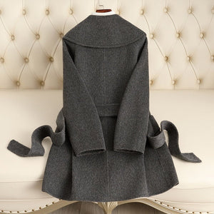 Women’s Wool Belted Coat – Handcrafted Slim - Fit Turn - Down Collar Jacket | Autumn 2025 Elegant Commuter Style - Negative Apparel