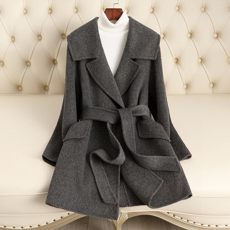 Women’s Wool Belted Coat – Handcrafted Slim - Fit Turn - Down Collar Jacket | Autumn 2025 Elegant Commuter Style - Negative Apparel