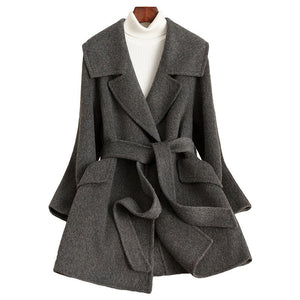 Women’s Wool Belted Coat – Handcrafted Slim - Fit Turn - Down Collar Jacket | Autumn 2025 Elegant Commuter Style - Negative Apparel