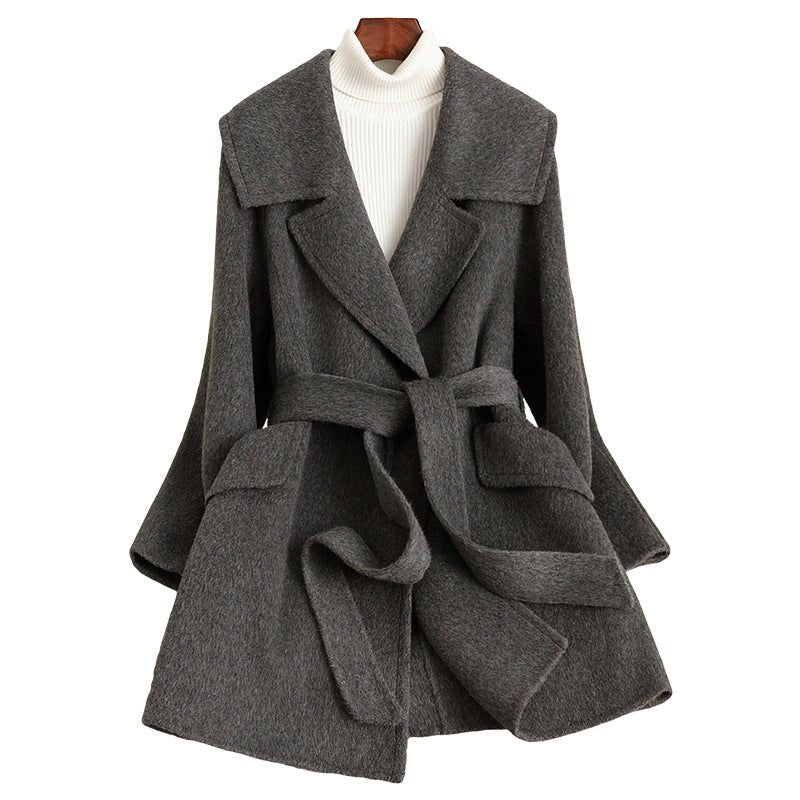 Women’s Wool Belted Coat – Handcrafted Slim - Fit Turn - Down Collar Jacket | Autumn 2025 Elegant Commuter Style - Negative Apparel