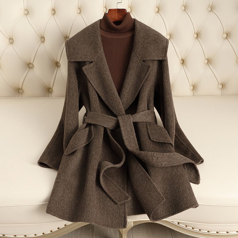 Women’s Wool Belted Coat – Handcrafted Slim - Fit Turn - Down Collar Jacket | Autumn 2025 Elegant Commuter Style - Negative Apparel