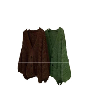 Women’s Wool Blend V - Neck Knit Cardigan | Thick Lazy Style Korean Sweater with Pockets - Negative Apparel