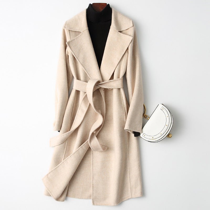 Women’s Wool Long Coat – Double - Breasted Slim - Fit Wool Jacket | 2025 Elegant Commuter Style - Negative Apparel