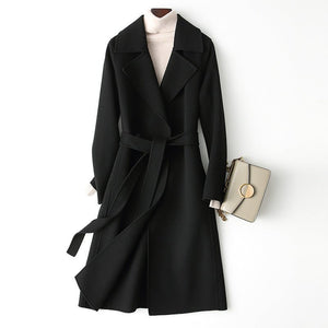 Women’s Wool Long Coat – Double - Breasted Slim - Fit Wool Jacket | 2025 Elegant Commuter Style - Negative Apparel