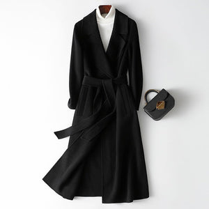 Womenβs Wool Long Coat β Handcrafted Slim - Fit Korean Style Hidden Button Jacket | Autumn 2025 Collection - Negative Apparel