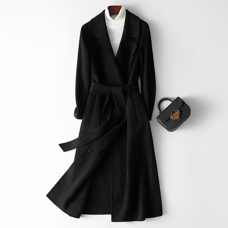 Womenβs Wool Long Coat β Handcrafted Slim - Fit Korean Style Hidden Button Jacket | Autumn 2025 Collection - Negative Apparel