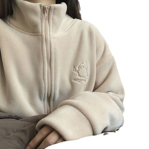 Women’s Zipper Cardigan – Japanese & Korean Casual Style, Autumn 2025, Long Sleeve High Collar Fleece/Sweater - Negative Apparel