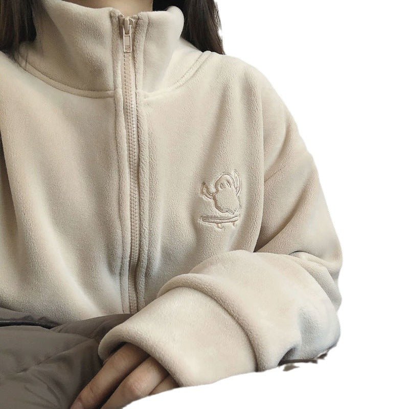 Women’s Zipper Cardigan – Japanese & Korean Casual Style, Autumn 2025, Long Sleeve High Collar Fleece/Sweater - Negative Apparel