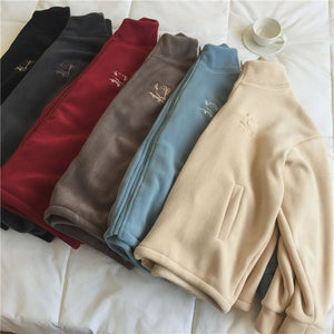 Women’s Zipper Cardigan – Japanese & Korean Casual Style, Autumn 2025, Long Sleeve High Collar Fleece/Sweater - Negative Apparel