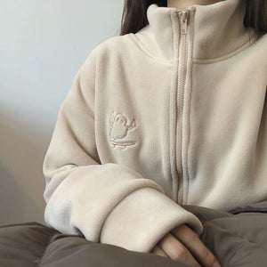 Women’s Zipper Cardigan – Japanese & Korean Casual Style, Autumn 2025, Long Sleeve High Collar Fleece/Sweater - Negative Apparel