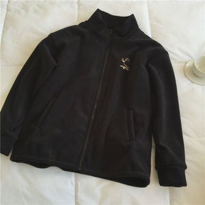 Women’s Zipper Cardigan – Japanese & Korean Casual Style, Autumn 2025, Long Sleeve High Collar Fleece/Sweater - Negative Apparel