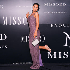 Wrapped chest sexy long sequined sling square collar banquet evening dress - Negative Apparel