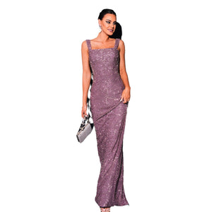 Wrapped chest sexy long sequined sling square collar banquet evening dress - Negative Apparel