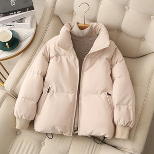 Yegami Women’s Thick Stand Collar Cotton Jacket – Korean Casual Winter Coat - Negative Apparel