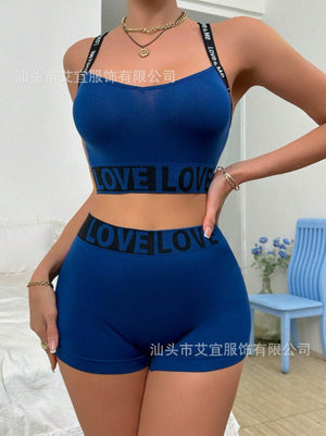 Yoga Women's Letter Strap Bra And Panty Set Sports - Negative Apparel