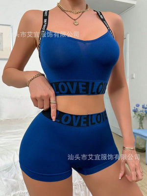 Yoga Women's Letter Strap Bra And Panty Set Sports - Negative Apparel