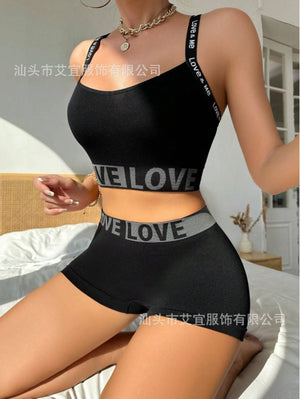 Yoga Women's Letter Strap Bra And Panty Set Sports - Negative Apparel