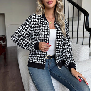 Zipper thousand bird grid jacket loose and thin casual top coat - Negative Apparel