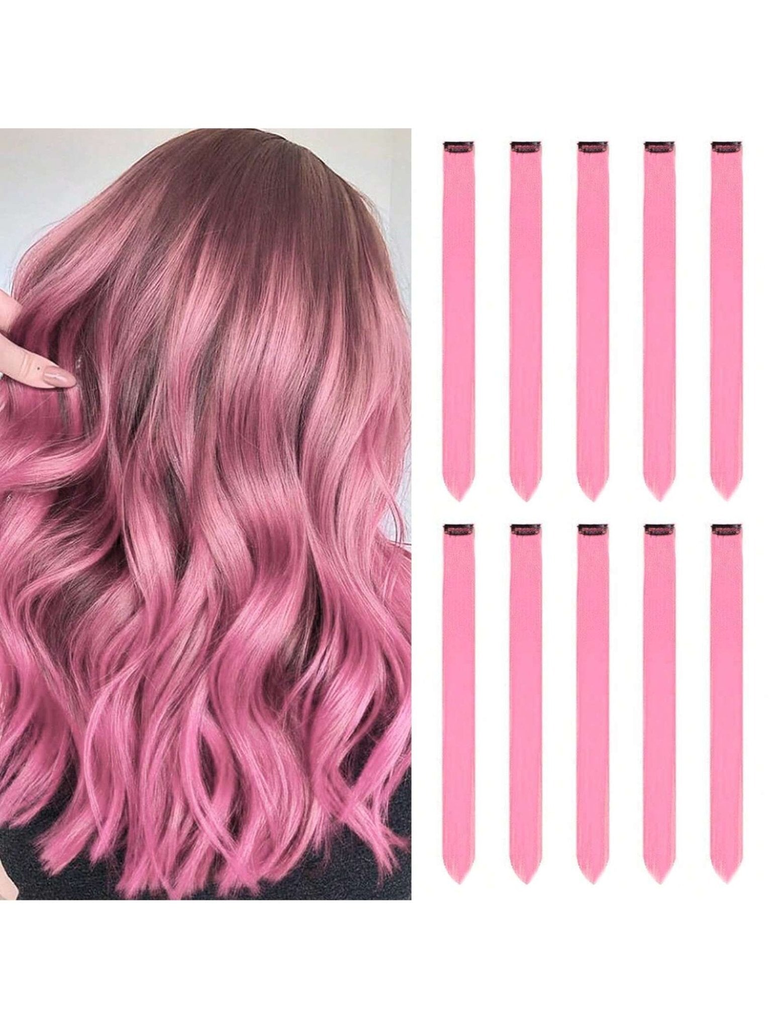 10pcs Multi-Color Highlights 20 Inch Clip In Synthetic Hair Extensions For Party - Negative Apparel