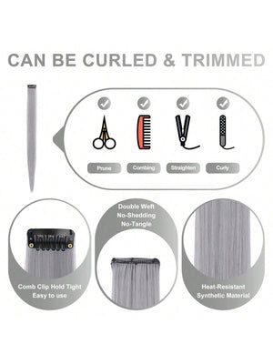 10pcs Multi-Color Highlights 20 Inch Clip In Synthetic Hair Extensions For Party - Negative Apparel