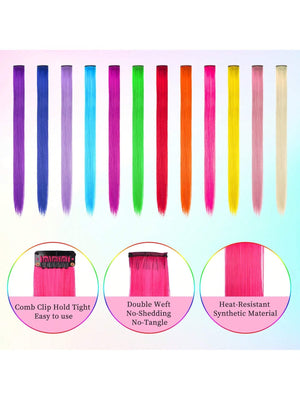 10pcs Multi-Color Highlights 20 Inch Clip In Synthetic Hair Extensions For Party - Negative Apparel