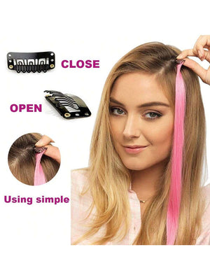 10pcs Multi-Color Highlights 20 Inch Clip In Synthetic Hair Extensions For Party - Negative Apparel