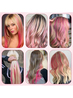 10pcs Multi-Color Highlights 20 Inch Clip In Synthetic Hair Extensions For Party - Negative Apparel