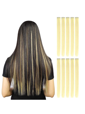 10pcs Multi-Color Highlights 20 Inch Clip In Synthetic Hair Extensions For Party - Negative Apparel