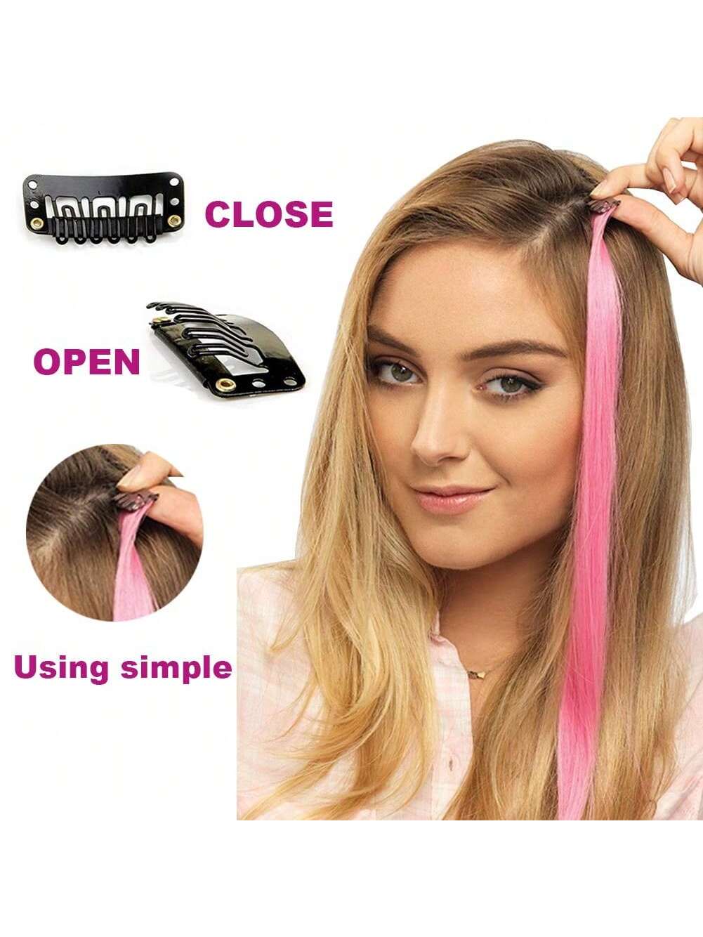 10pcs Multi-Color Highlights 20 Inch Clip In Synthetic Hair Extensions For Party - Negative Apparel