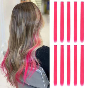 10pcs Multi-Color Highlights 20 Inch Clip In Synthetic Hair Extensions For Party - Negative Apparel