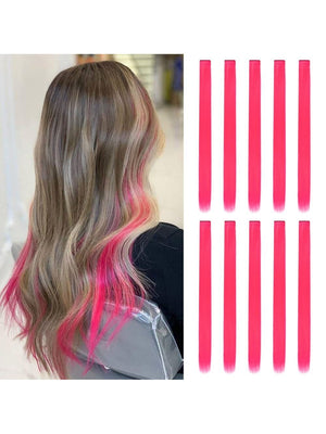 10pcs Multi-Color Highlights 20 Inch Clip In Synthetic Hair Extensions For Party - Negative Apparel