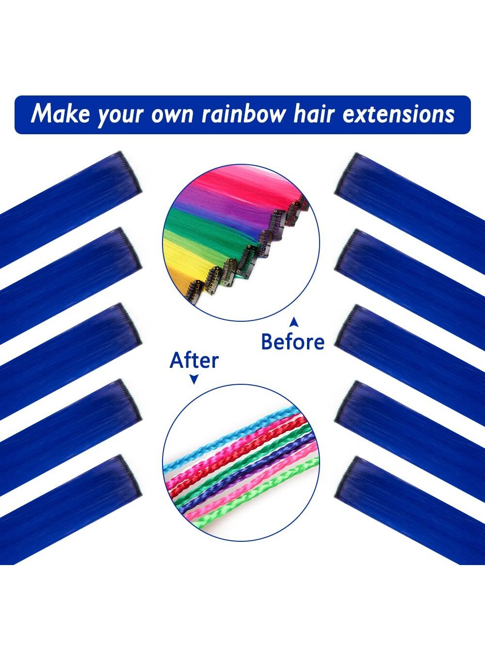 10pcs Multi-Color Highlights 20 Inch Clip In Synthetic Hair Extensions For Party - Negative Apparel