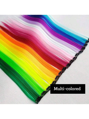10pcs Multi-Color Highlights 20 Inch Clip In Synthetic Hair Extensions For Party - Negative Apparel