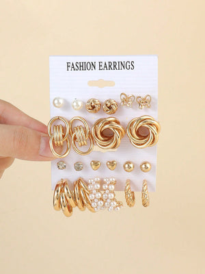 11pairs Butterfly & Faux Pearl Decor Earrings - Negative Apparel
