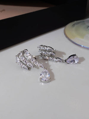 1pair Glamorous Copper Cubic Zirconia Water Drop Earrings - Negative Apparel