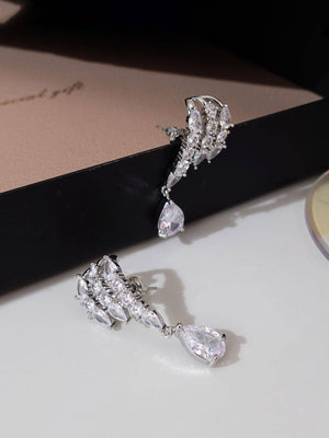 1pair Glamorous Copper Cubic Zirconia Water Drop Earrings - Negative Apparel