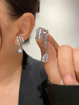 1pair Glamorous Copper Cubic Zirconia Water Drop Earrings - Negative Apparel