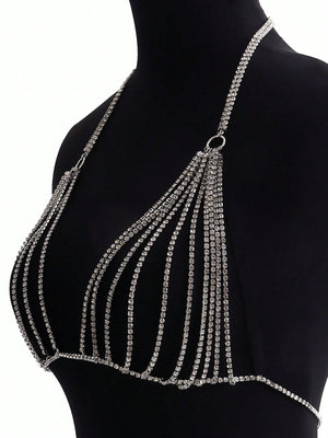 1pc Funky Rhinestone Decor Body Chain For Women For Daily Decoration - Negative Apparel