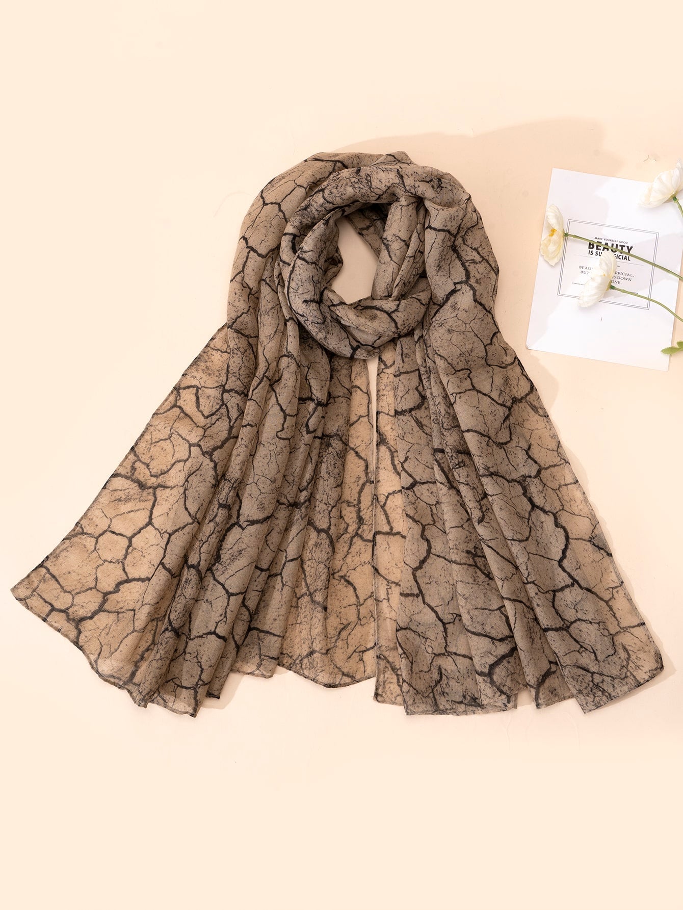 1pc Ladies Printed Woven Linen Scarf, Style, Perfect For Daily Wear - Negative Apparel