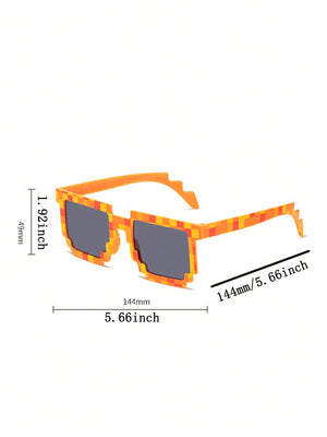 1pc Mosaic Pattern Sunglasses, Creative Geometric Frame Shaped Glasses For Party - Negative Apparel