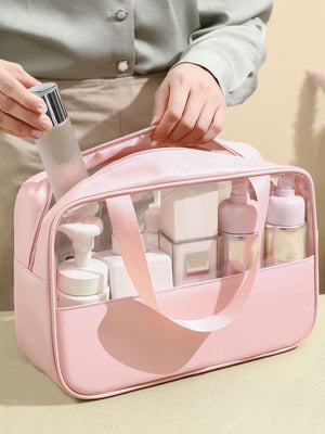 1pc Pink Transparent PVC Large-Capacity Storage Bag Tote Bag Multi-Function Makeup Bag - Negative Apparel