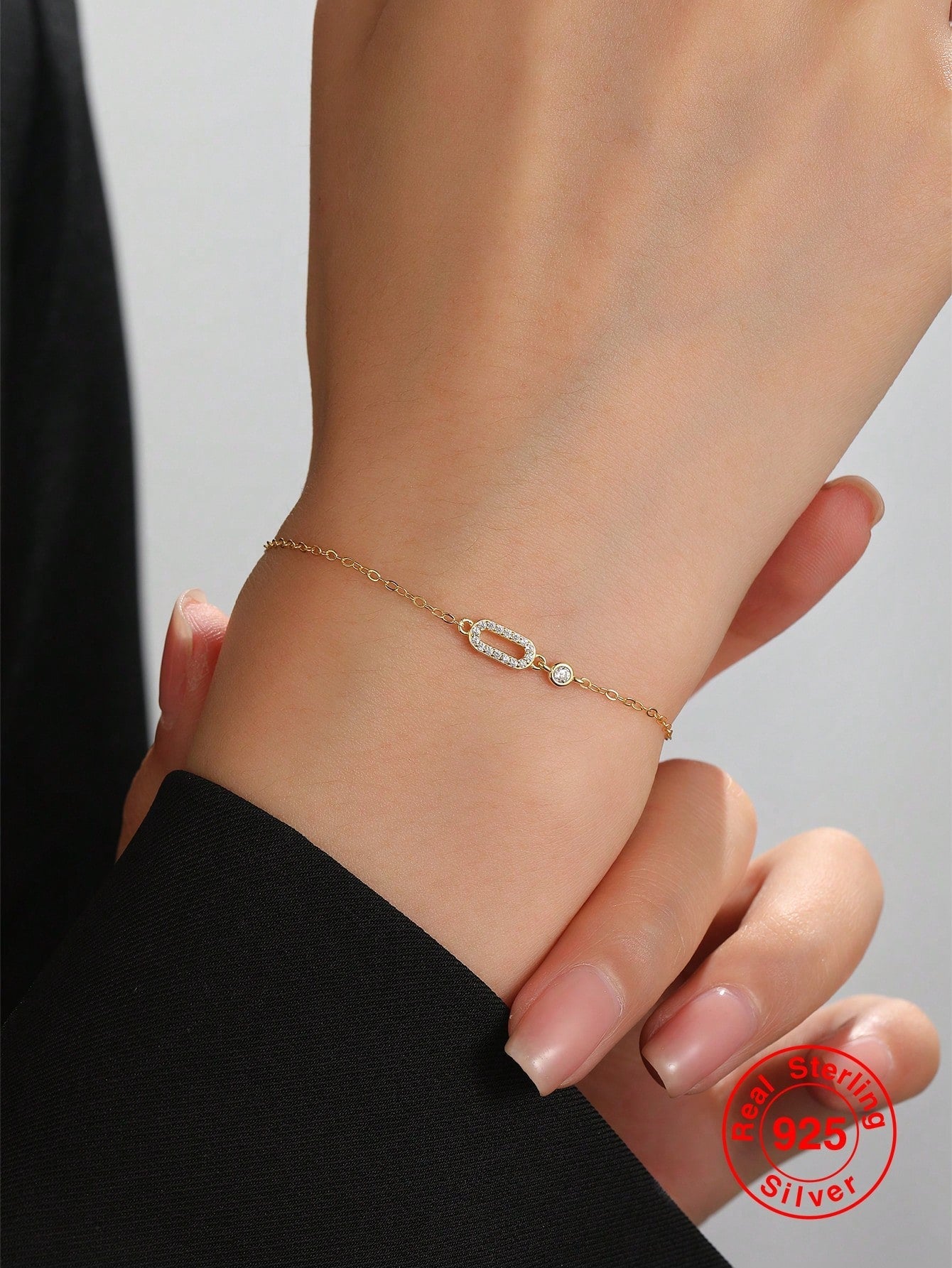 1pc Pure Silver (s925) Gold Plated Geometric Design Decorated Women's Bracelet - Fashionable, Simple & Versatile Ladies' Jewelry Gift - Negative Apparel