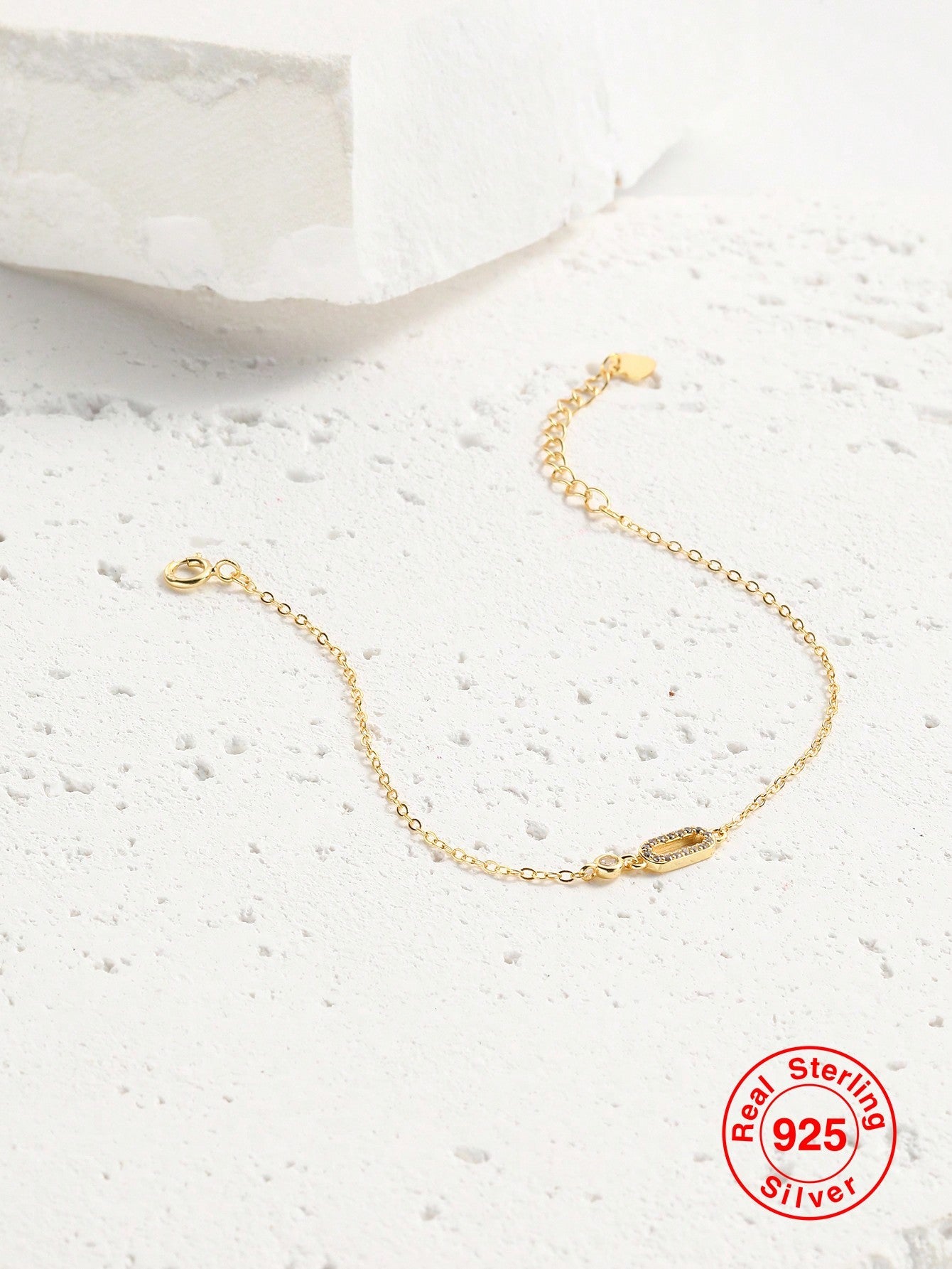 1pc Pure Silver (s925) Gold Plated Geometric Design Decorated Women's Bracelet - Fashionable, Simple & Versatile Ladies' Jewelry Gift - Negative Apparel