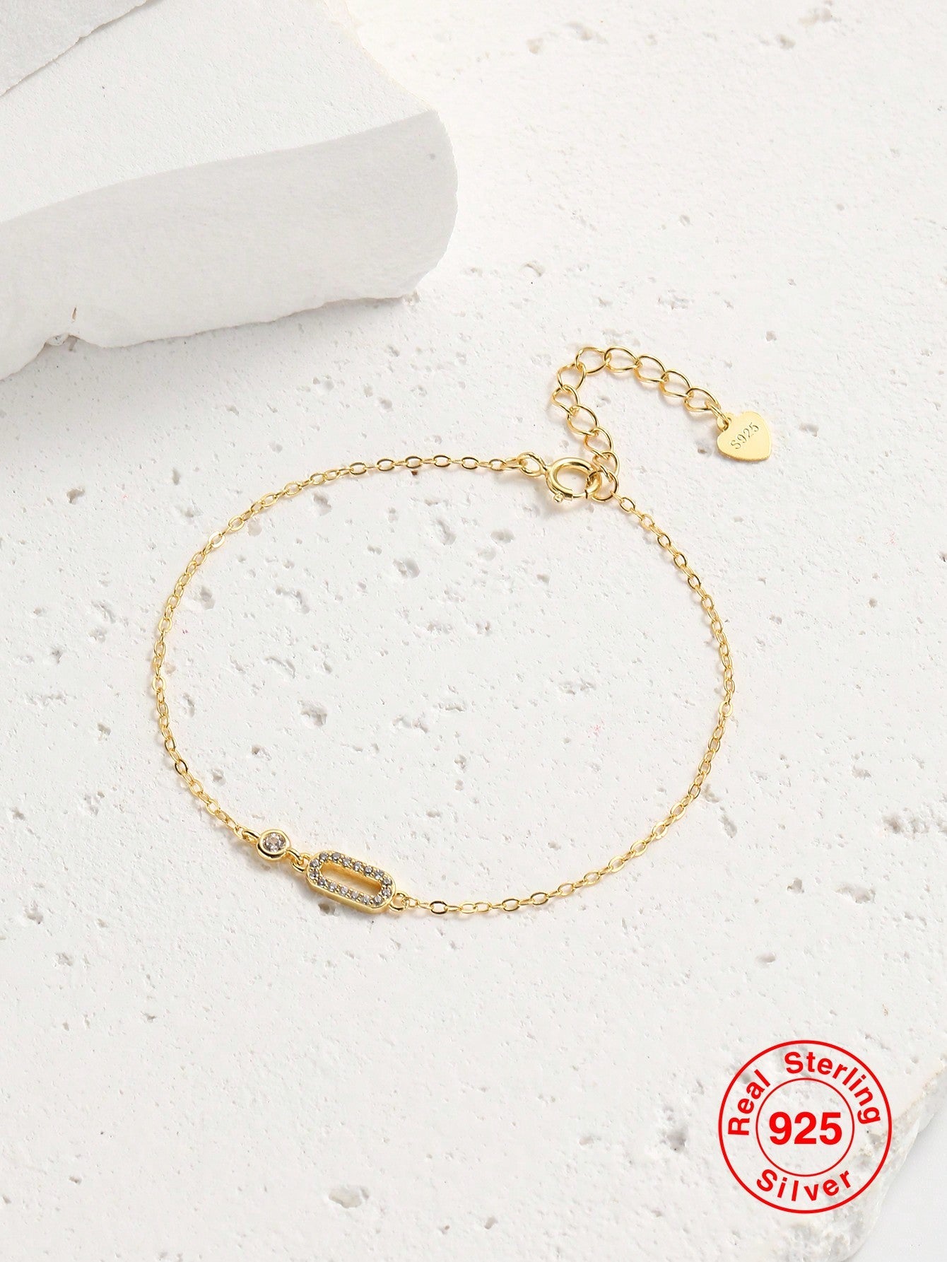 1pc Pure Silver (s925) Gold Plated Geometric Design Decorated Women's Bracelet - Fashionable, Simple & Versatile Ladies' Jewelry Gift - Negative Apparel