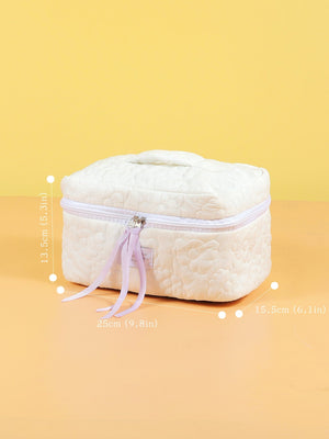 1pc Quilting Soft White Large Capacity Portable Travel Storage Makeup Bag - Negative Apparel