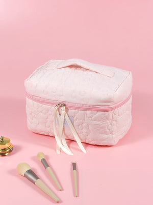 1pc Quilting Soft White Large Capacity Portable Travel Storage Makeup Bag - Negative Apparel