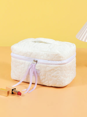 1pc Quilting Soft White Large Capacity Portable Travel Storage Makeup Bag - Negative Apparel