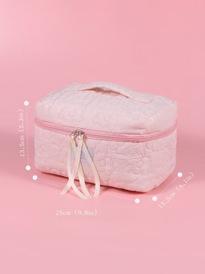 1pc Quilting Soft White Large Capacity Portable Travel Storage Makeup Bag - Negative Apparel