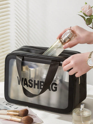 1pc Transparent Double-Layer Dry And Wet Separation Large Capacity Portable Makeup Bag For Women - Negative Apparel